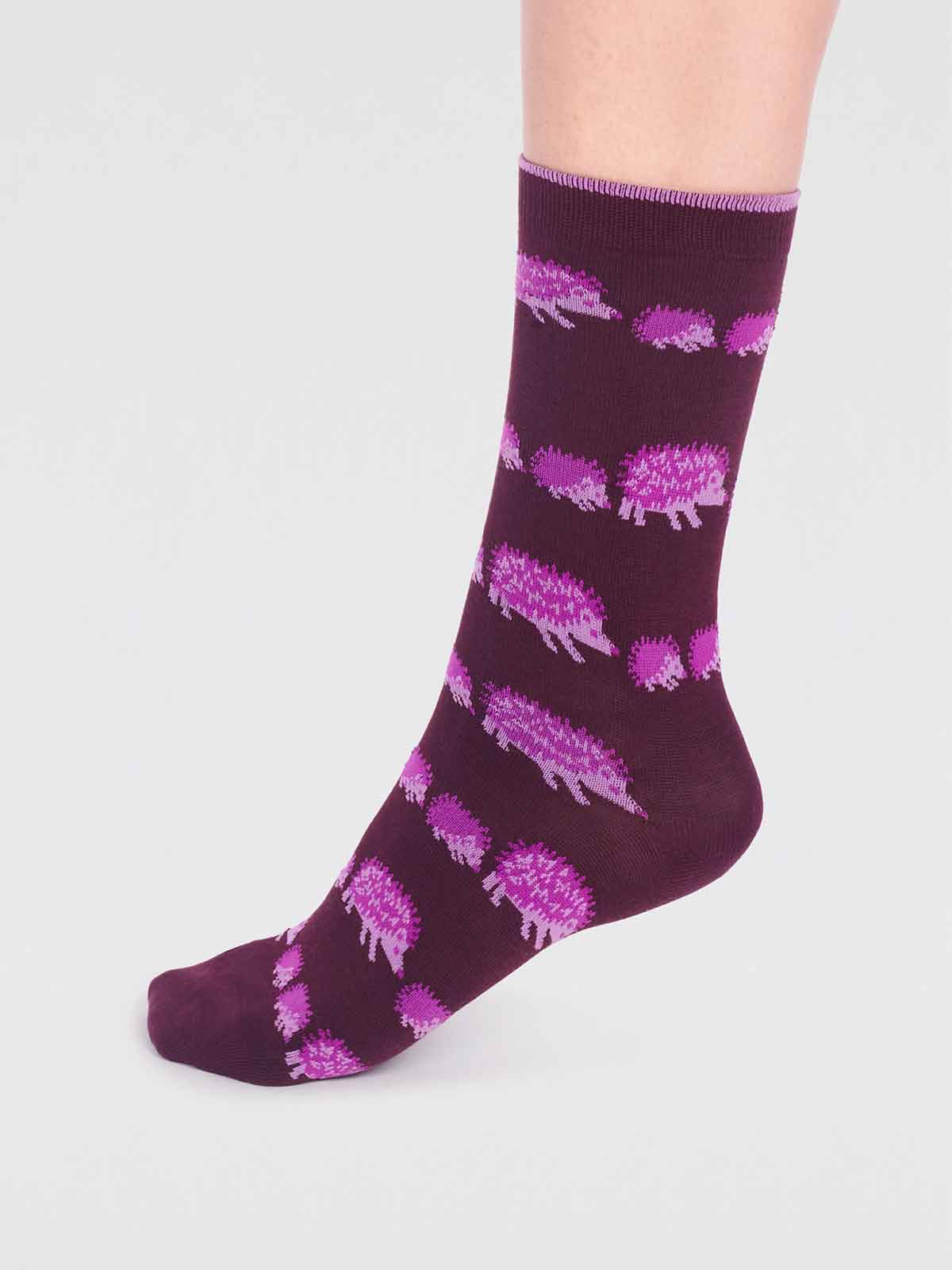 Hadley Bamboo Hedgehog Socks - Aubergine Purple